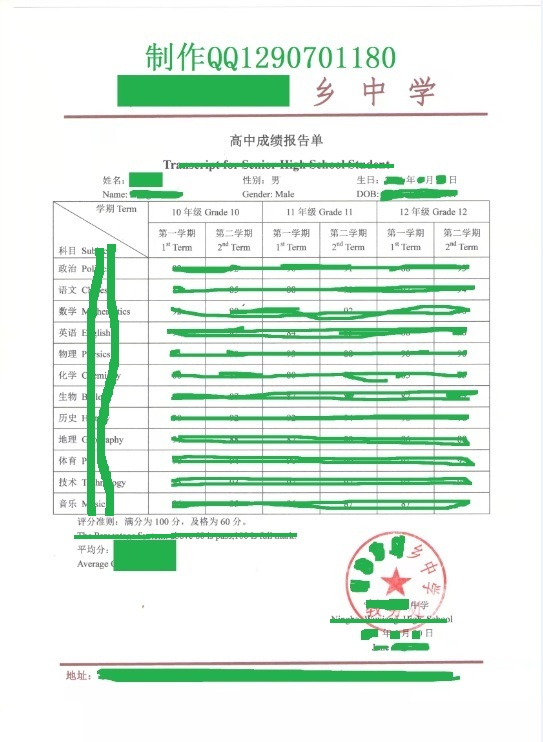 制作中英双文三年高中成绩单